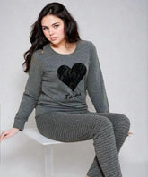 Black Heart Printed Night Suit