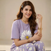 Purple Floral Printed Night Suit