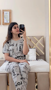 Drop Shoulder Printed Night Suit