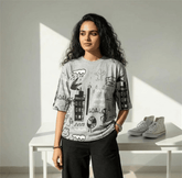 Grey Planet Music With Black Pajama Printed Night Suit