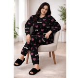 Black Love Heart Printed Night Suit
