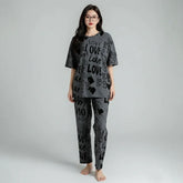 Charcoal Drop Shoulder Printed Night Suit
