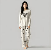 Grey Puzzle Heart Printed Night Suit