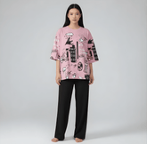 Pink Planet Music With Black Pajama Printed Night Suit