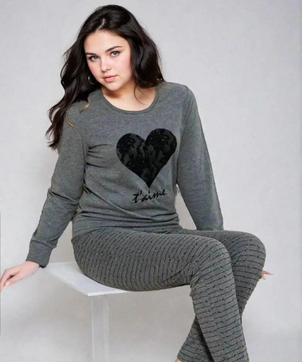 Black Heart Printed Night Suit