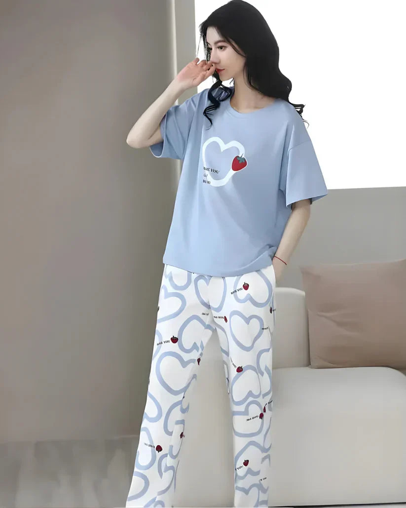 Strawberry Heart Printed Night Suit