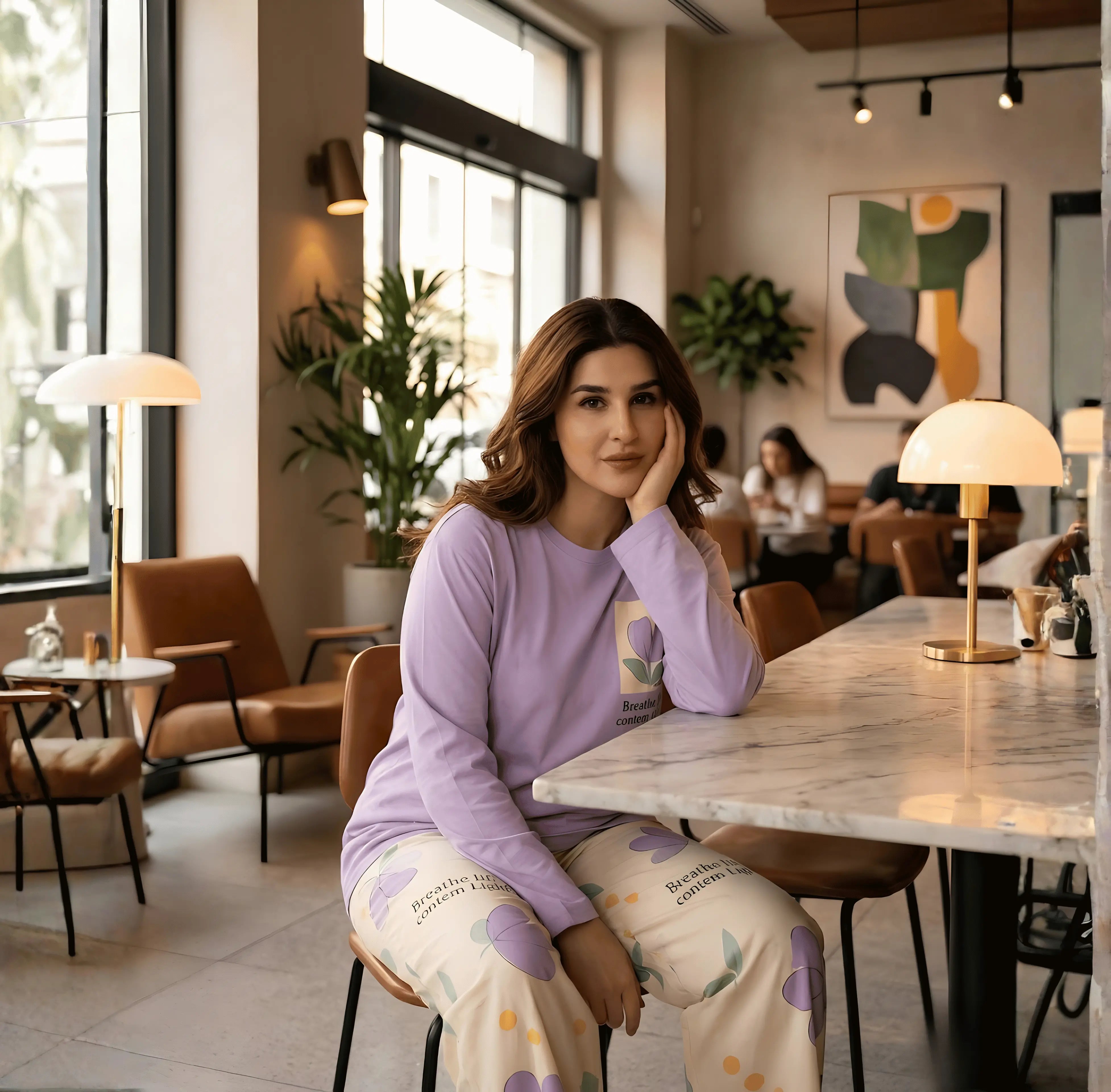 Purple Pocket Printed Night Suit