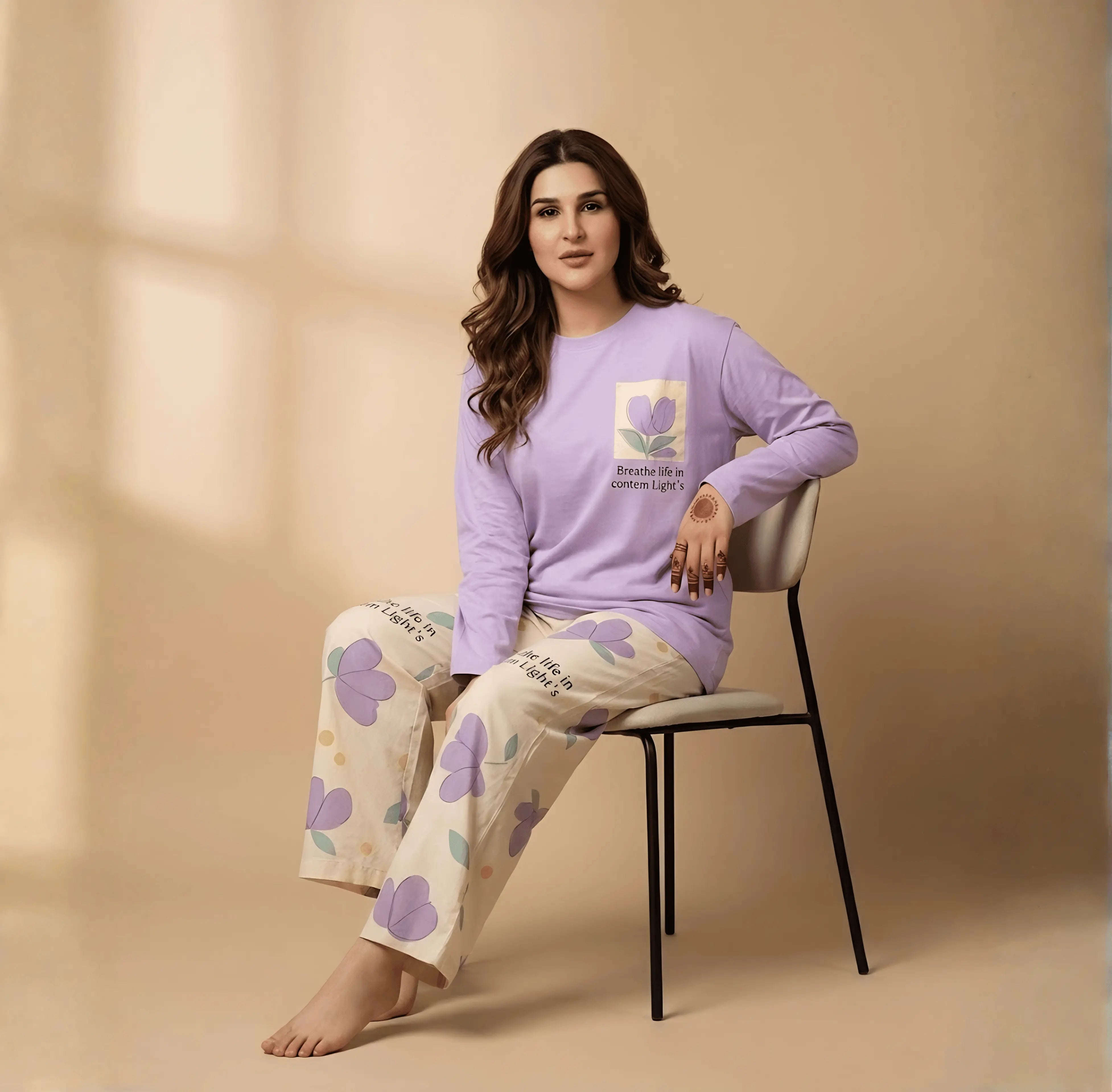 Purple Pocket Printed Night Suit