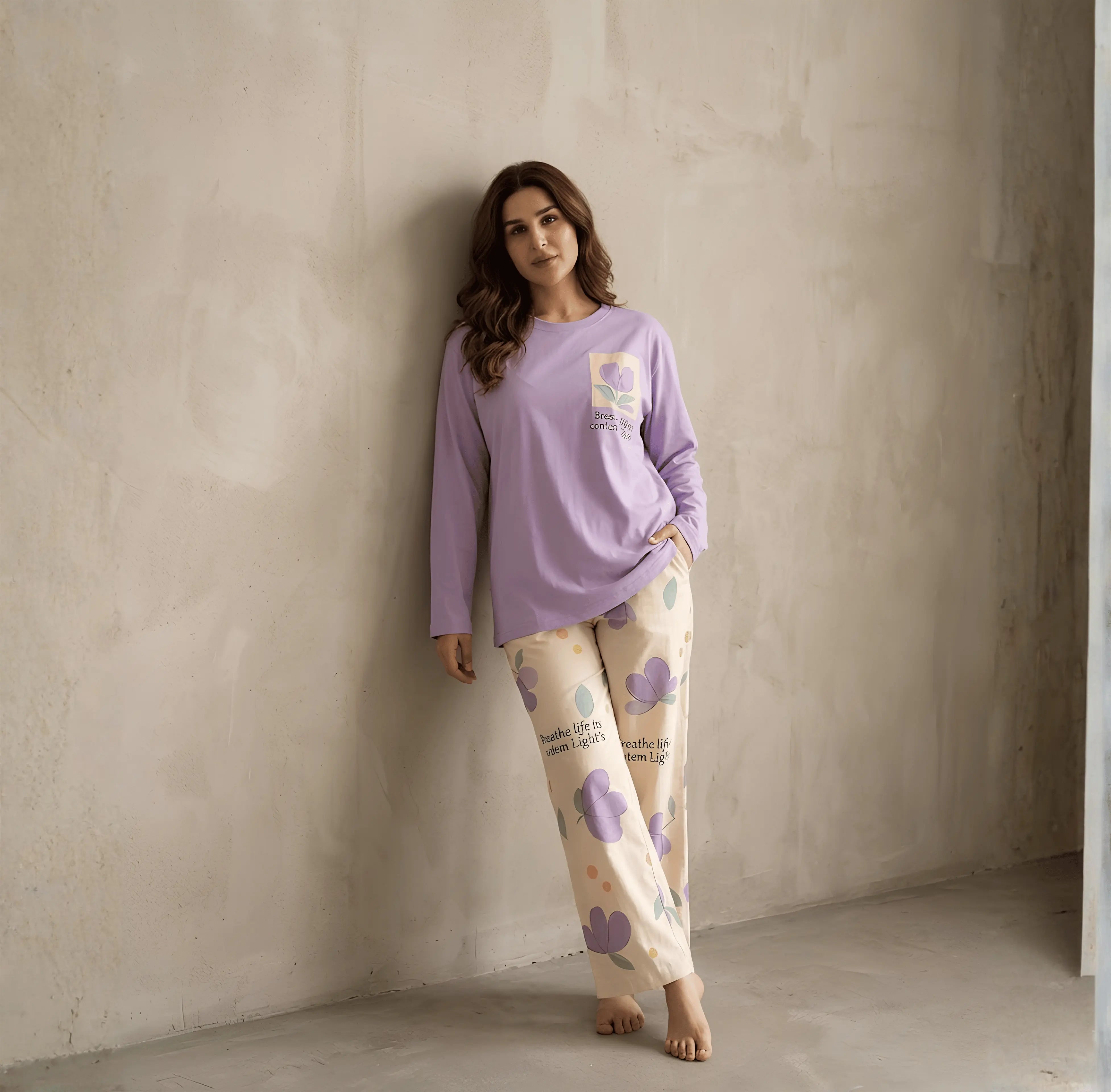 Purple Pocket Printed Night Suit