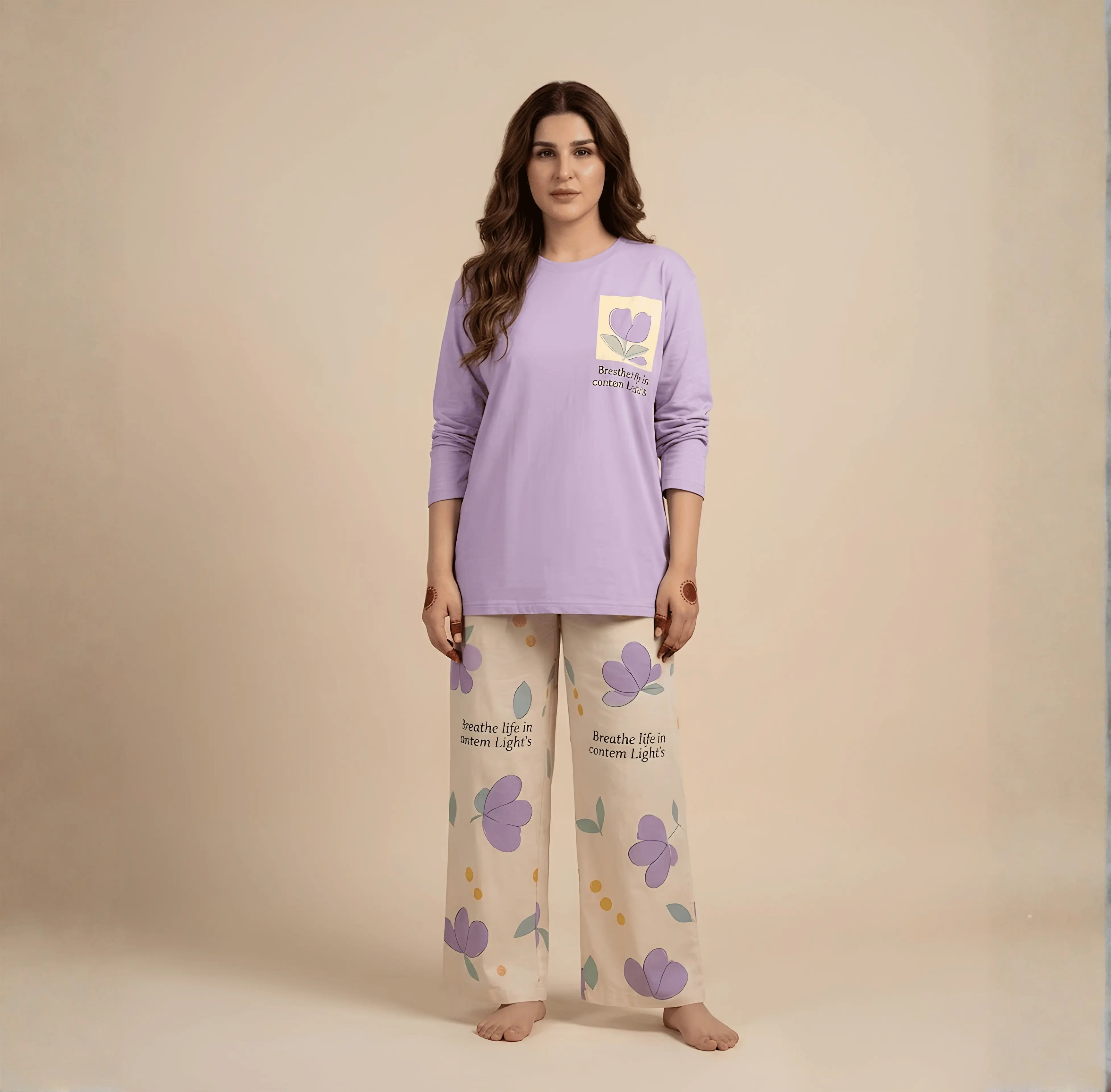 Purple Pocket Printed Night Suit