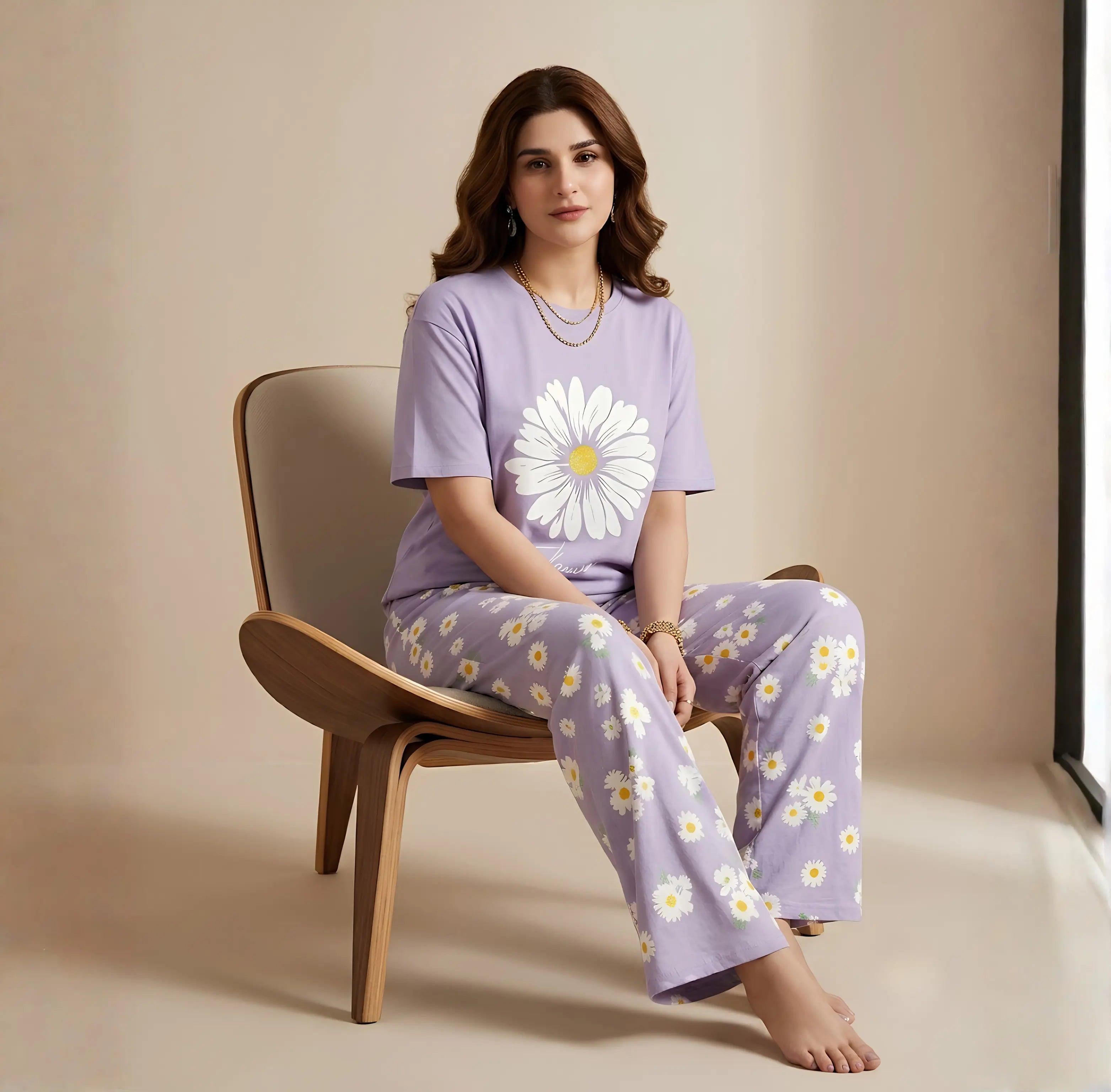 Purple Floral Printed Night Suit