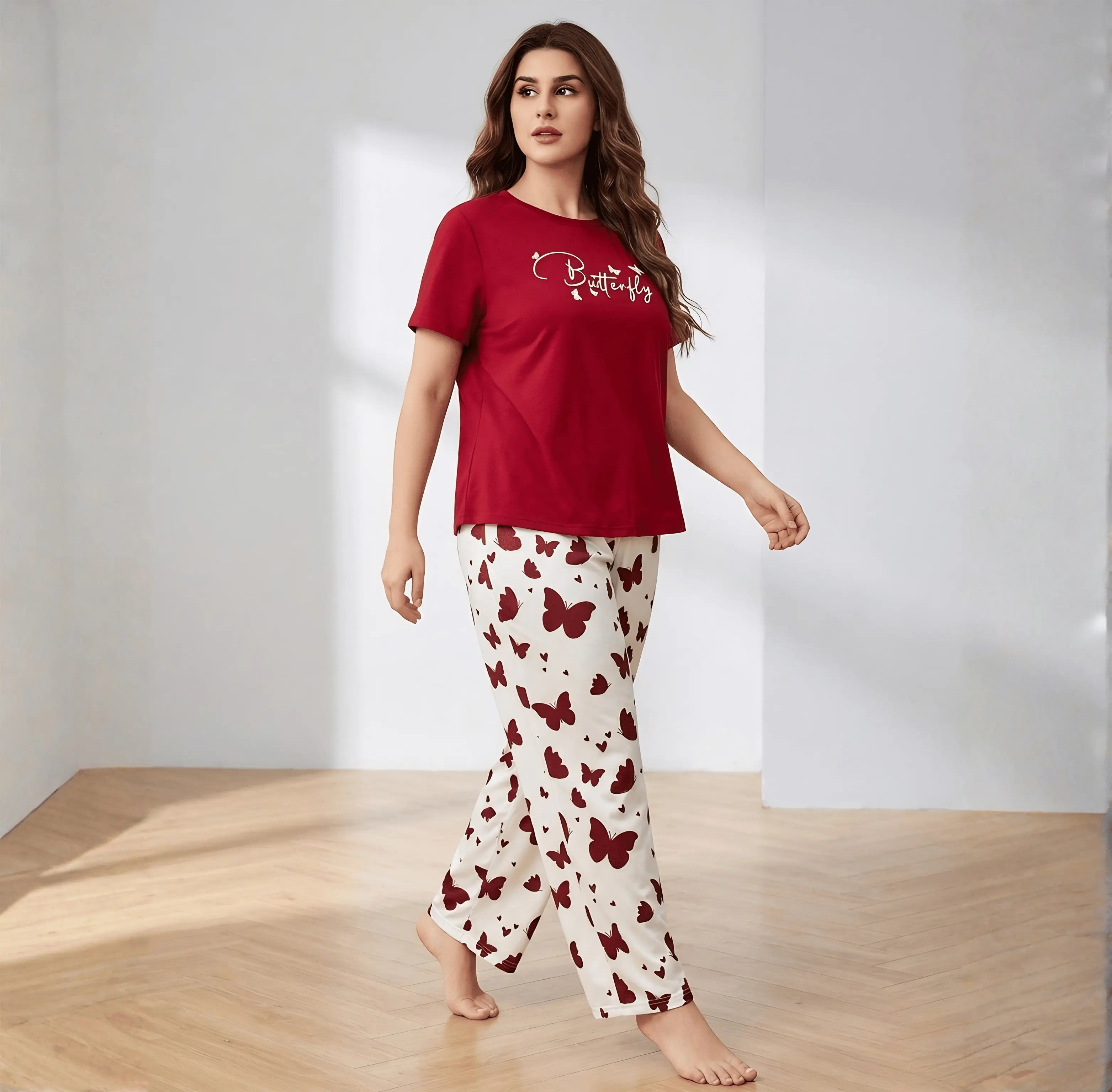 Mehroon Small Butterfly Printed Night Suit