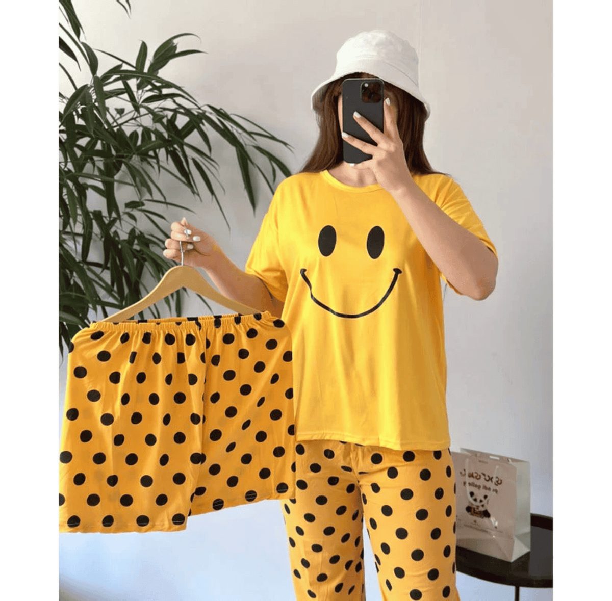 Yellow Smiley Printed Night Suit