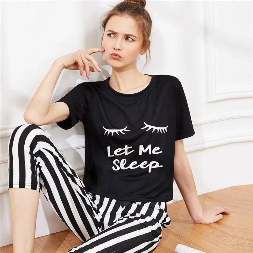 Black Let Me sleep Printed Night Suit
