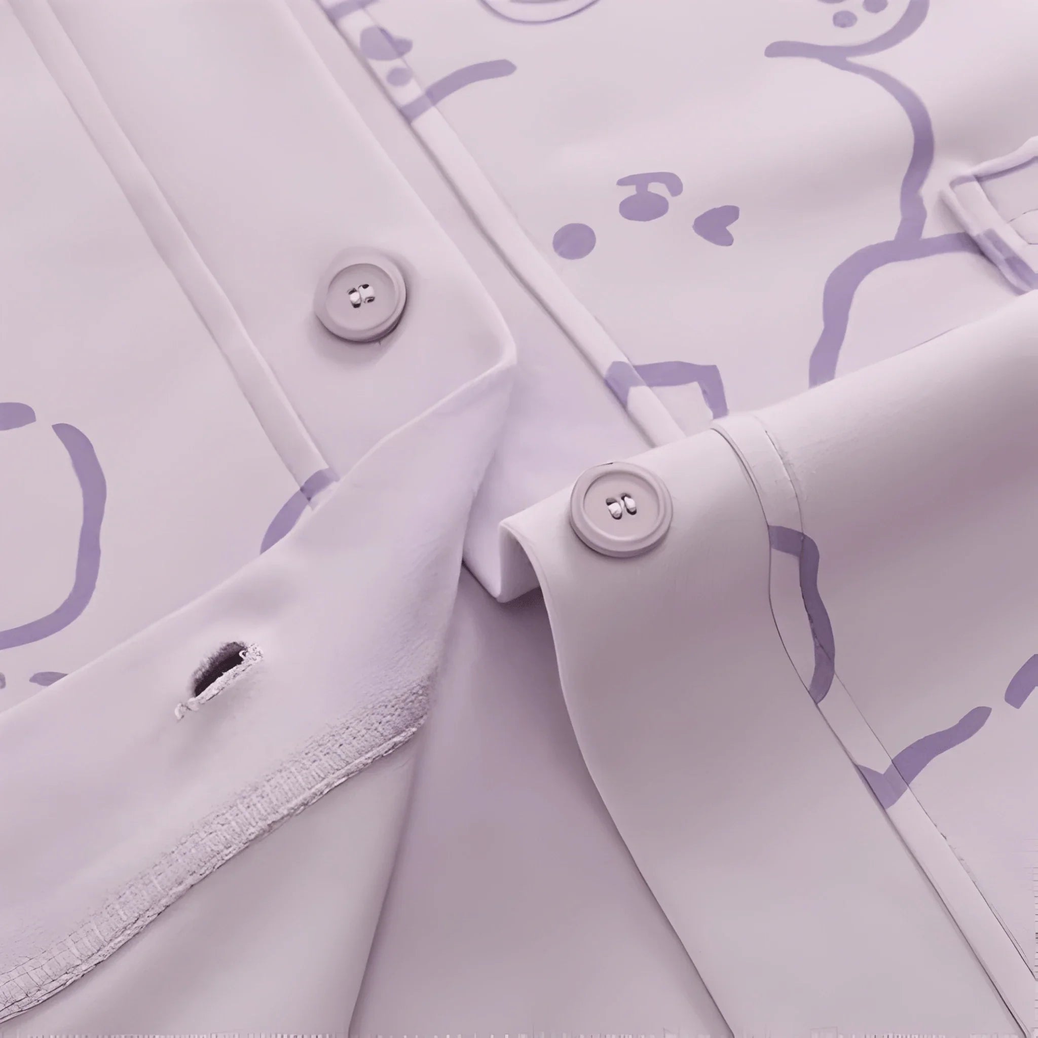 Lilac Love Bunny Printed V-Neck Button Printed Night Suit