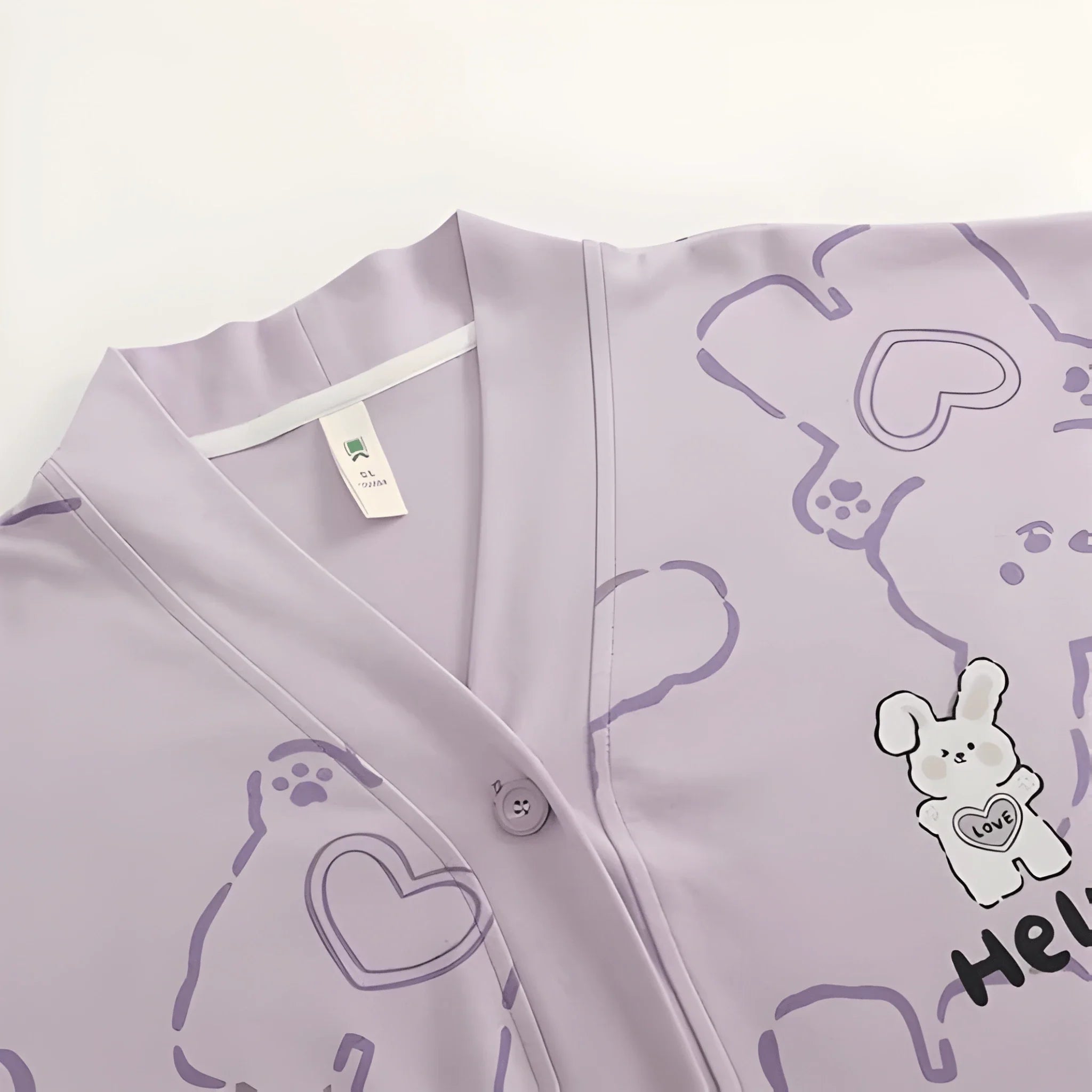 Lilac Love Bunny Printed V-Neck Button Printed Night Suit